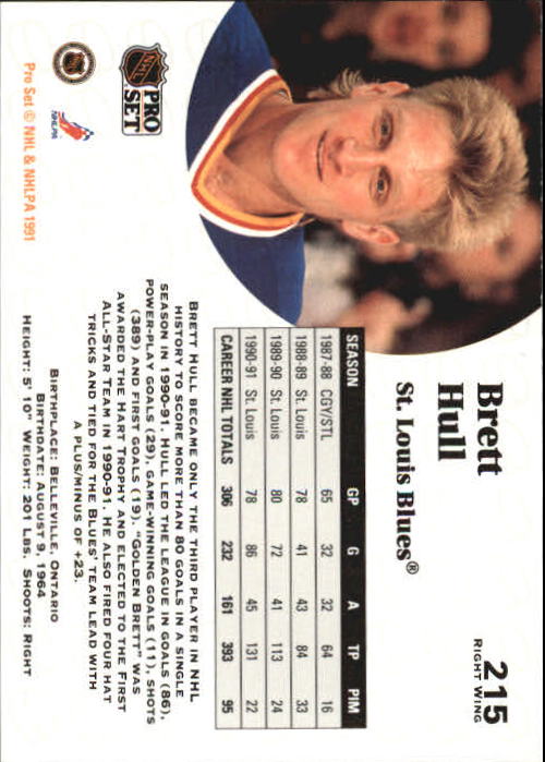 1991-92 Pro Set #215 Brett Hull back image