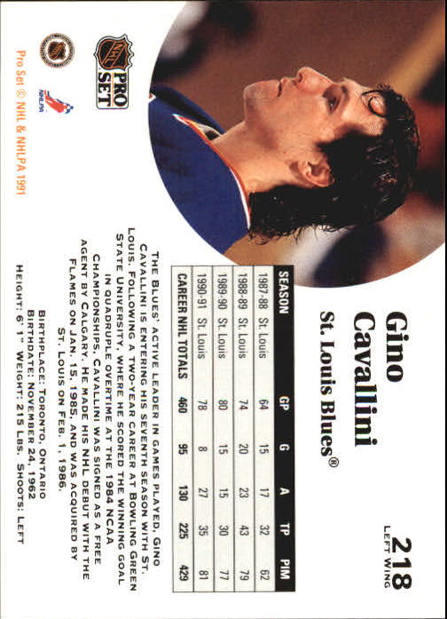 1991-92 Pro Set #218 Gino Cavallini back image