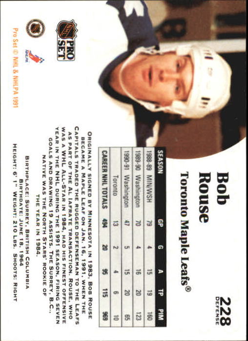 1991-92 Pro Set #228 Bob Rouse back image