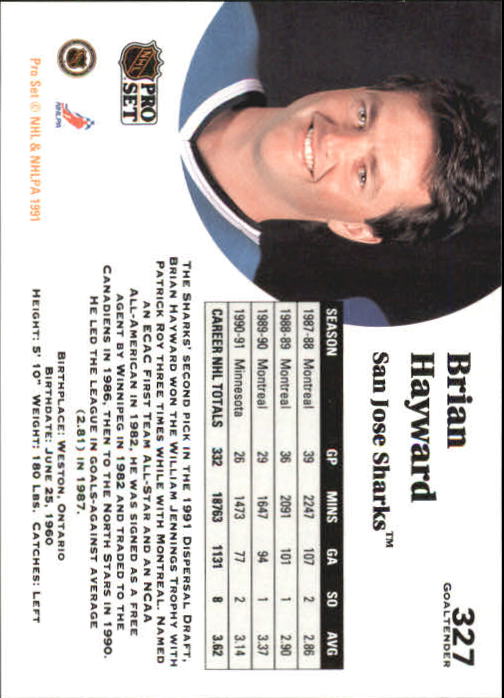 1991-92 Pro Set #327 Brian Hayward back image