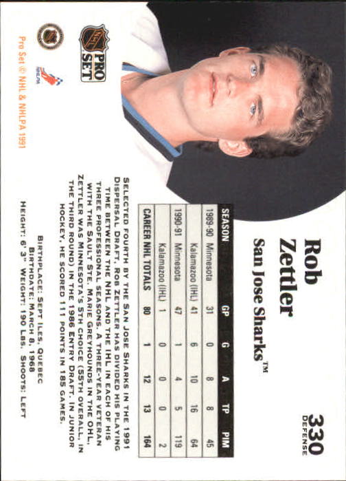 1991-92 Pro Set #330 Rob Zettler back image