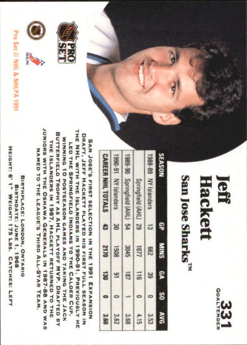 1991-92 Pro Set #331 Jeff Hackett back image