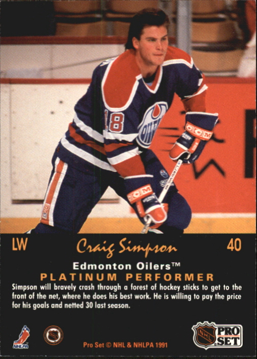 1991-92 Pro Set Platinum #40 Craig Simpson back image