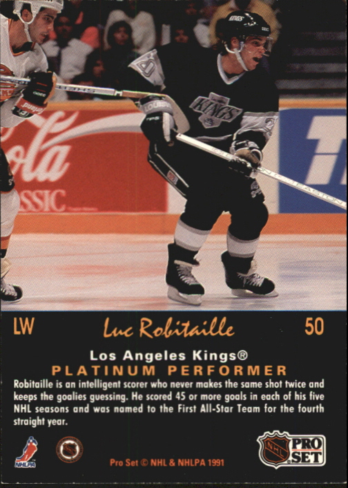 1991-92 Pro Set Platinum #50 Luc Robitaille back image