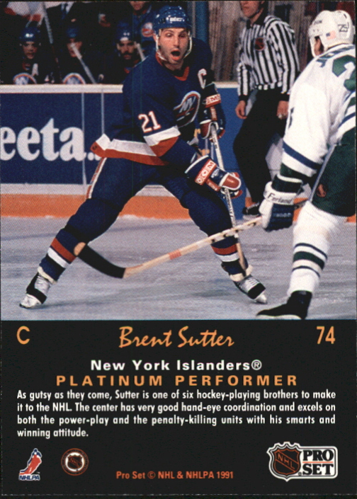 1991-92 Pro Set Platinum #74 Brent Sutter back image