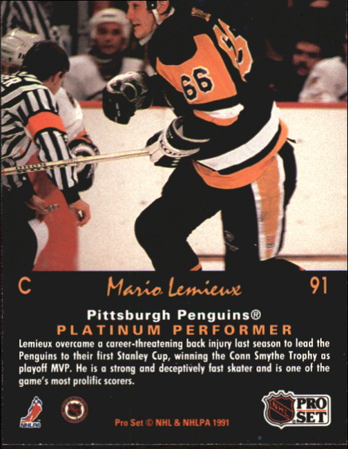 1991-92 Pro Set Platinum #91 Mario Lemieux back image