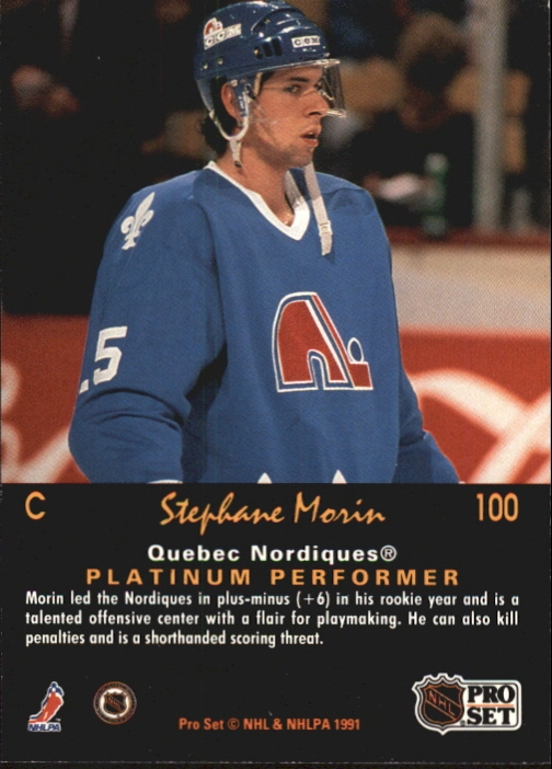 1991-92 Pro Set Platinum #100 Stephane Morin back image