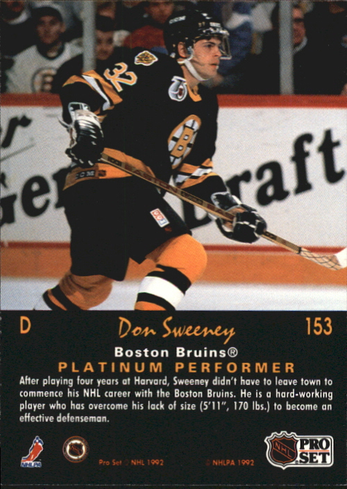 1991-92 Pro Set Platinum #153 Don Sweeney back image
