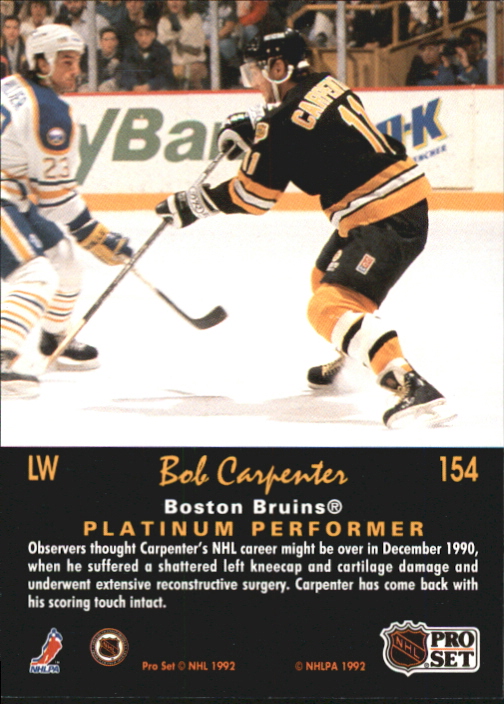 1991-92 Pro Set Platinum #154 Bob Carpenter back image