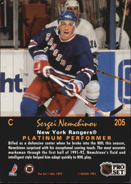 1991-92 Pro Set Platinum #205 Sergei Nemchinov back image
