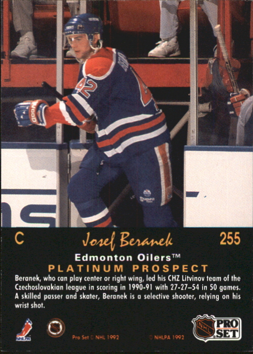 1991-92 Pro Set Platinum #255 Josef Beranek RC back image