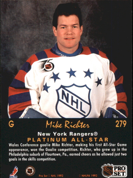 1991-92 Pro Set Platinum #279 Mike Richter AS back image