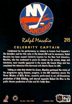 1991-92 Pro Set Platinum #295 Ralph Macchio CAP back image