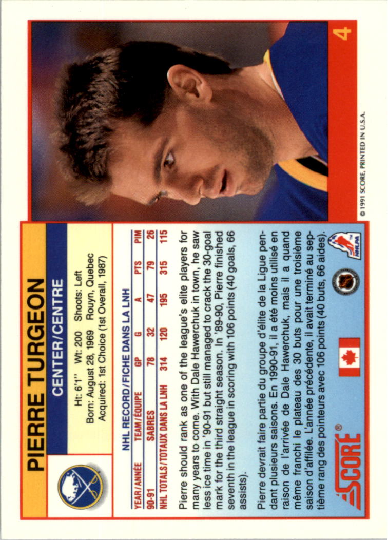 1991-92 Score Canadian Bilingual #4 Pierre Turgeon back image