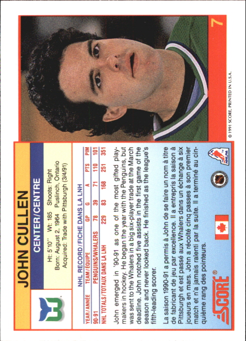 1991-92 Score Canadian Bilingual #7 John Cullen back image