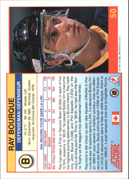 1991-92 Score Canadian Bilingual #50 Ray Bourque back image