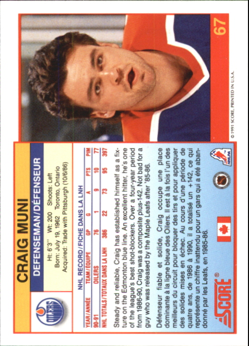 1991-92 Score Canadian Bilingual #67 Craig Muni back image