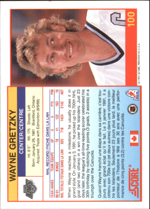1991-92 Score Canadian Bilingual #100 Wayne Gretzky back image