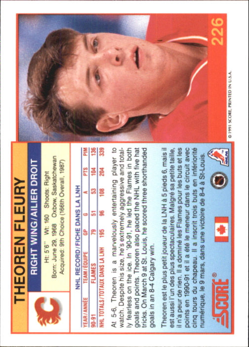 1991-92 Score Canadian Bilingual #226 Theo Fleury back image
