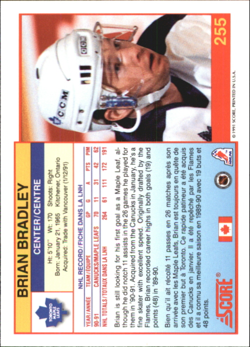 1991-92 Score Canadian Bilingual #255 Brian Bradley back image