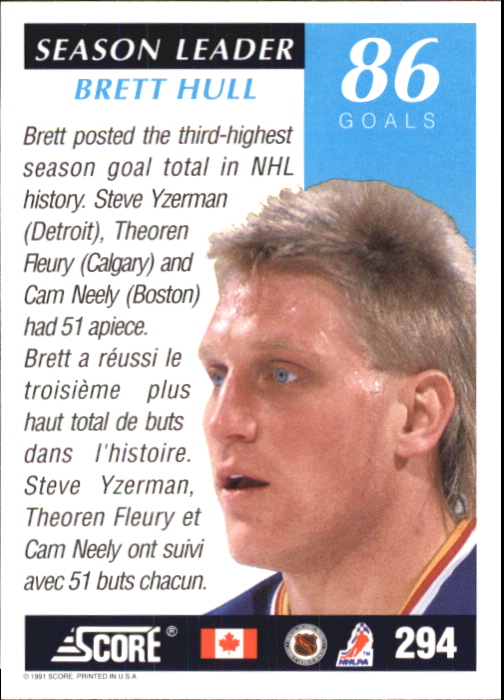 1991-92 Score Canadian Bilingual #294 Brett Hull SL back image