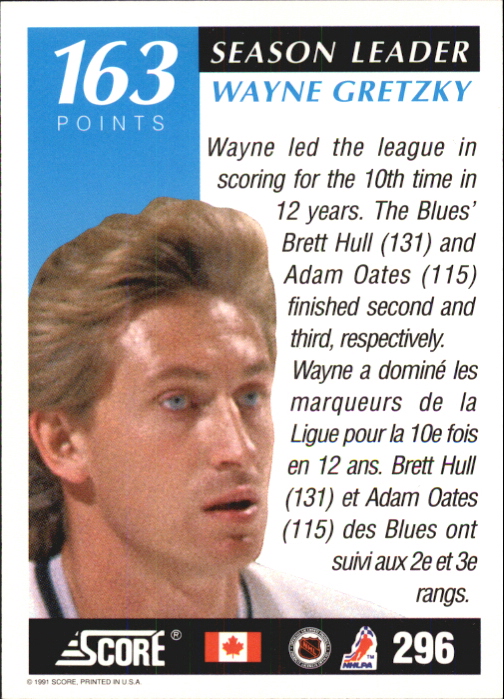 1991-92 Score Canadian Bilingual #296 Wayne Gretzky SL back image