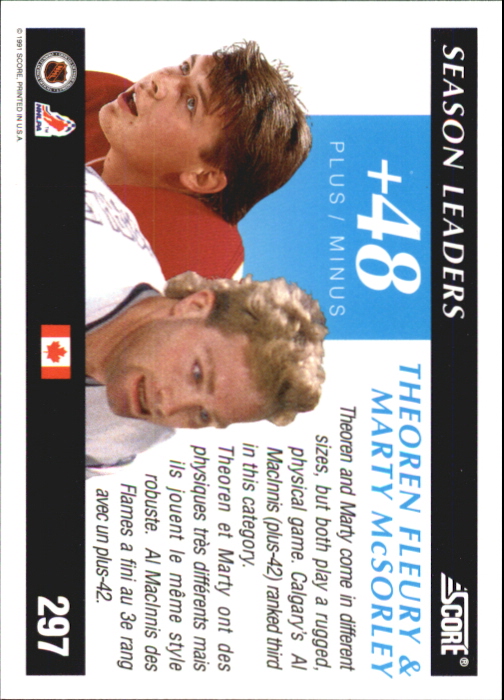 1991-92 Score Canadian Bilingual #297 Theo Fleury/Marty McSorley SL back image