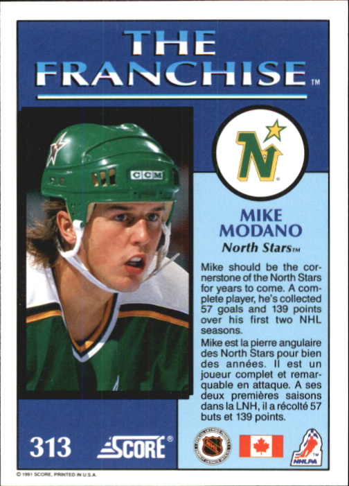 1991-92 Score Canadian Bilingual #313 Mike Modano FRAN back image