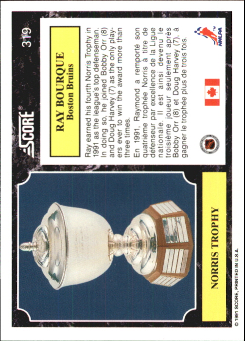 1991-92 Score Canadian Bilingual #319 Ray Bourque Norris back image