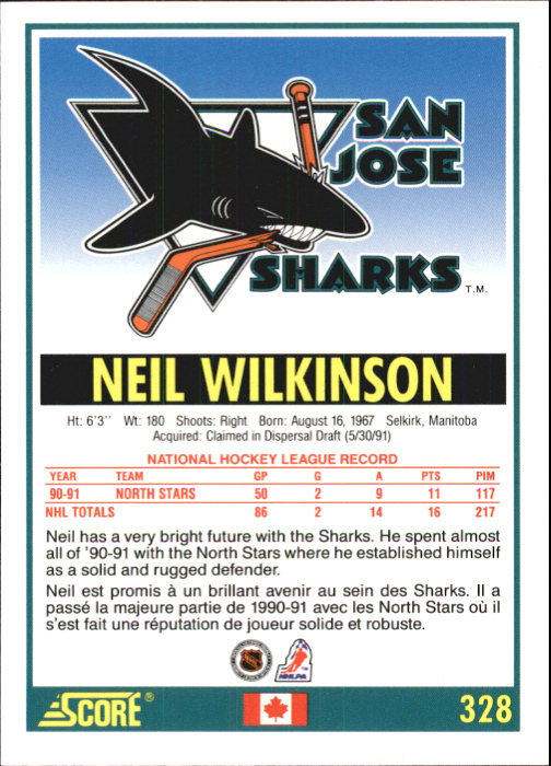 1991-92 Score Canadian Bilingual #328 Neil Wilkinson back image