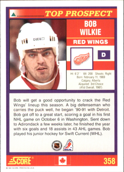 1991-92 Score Canadian Bilingual #358 Bob Wilkie TP back image