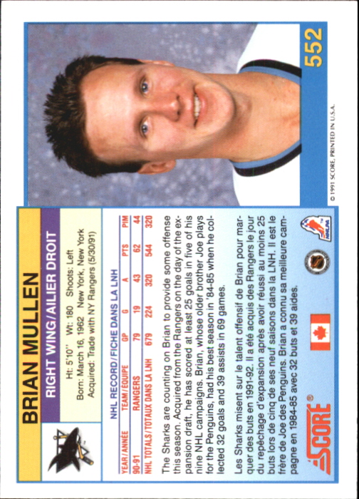 1991-92 Score Canadian Bilingual #552 Brian Mullen back image