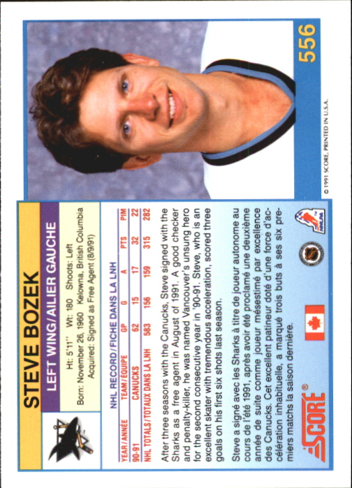 1991-92 Score Canadian Bilingual #556 Steve Bozek back image