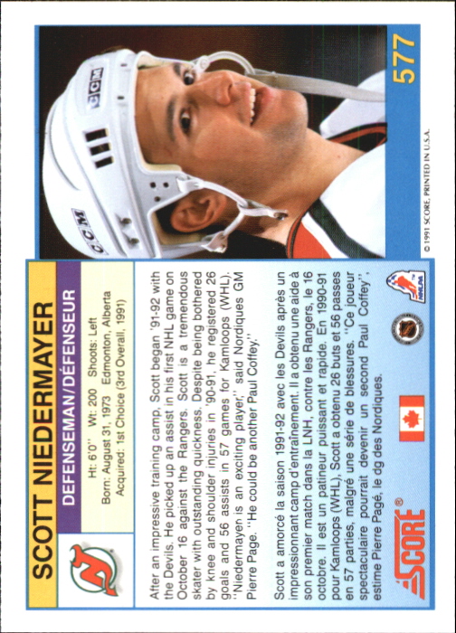 1991-92 Score Canadian Bilingual #577 Scott Niedermayer back image