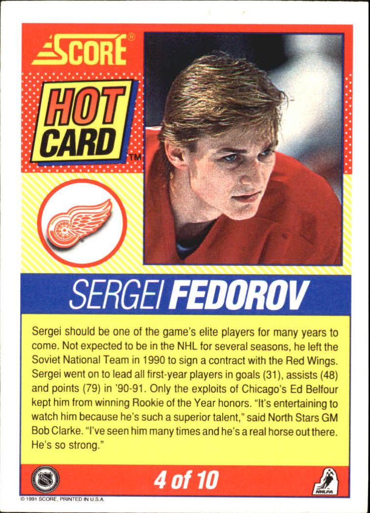 1991-92 Score Hot Cards #4 Sergei Fedorov back image