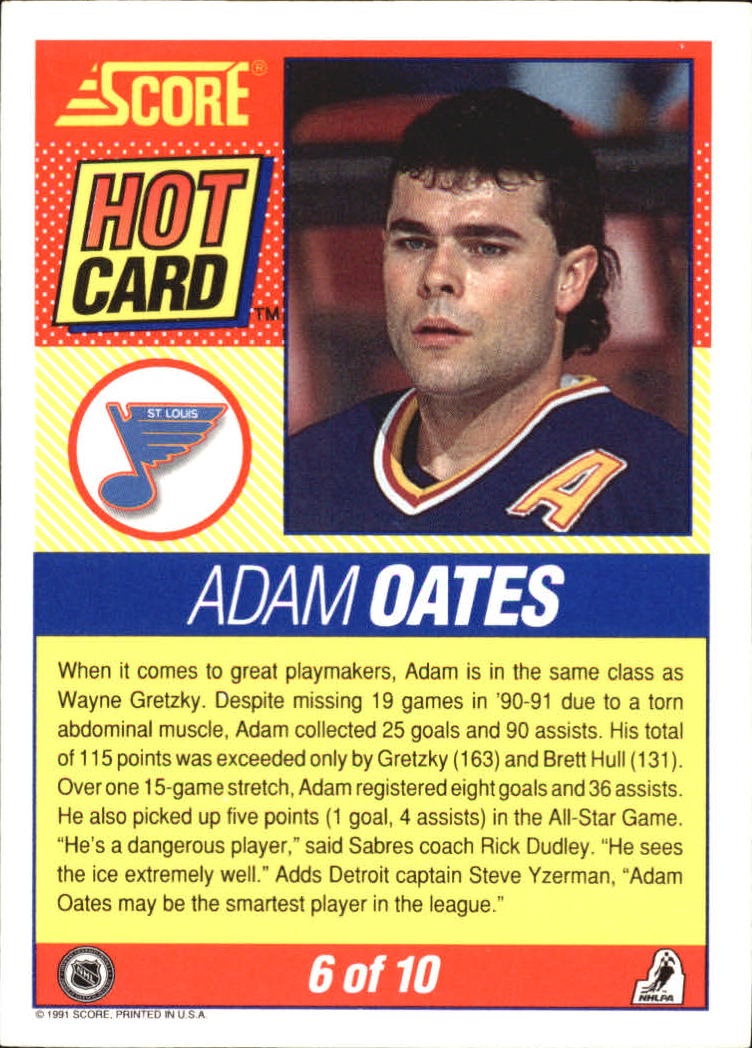 1991-92 Score Hot Cards #6 Adam Oates back image