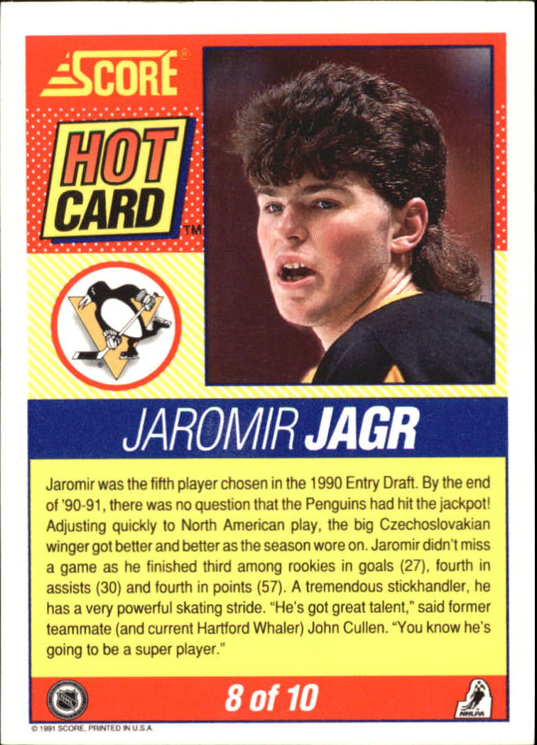 1991-92 Score Hot Cards #8 Jaromir Jagr back image