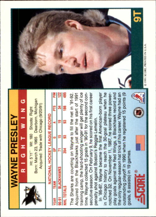 1991-92 Score Rookie Traded #9T Wayne Presley back image