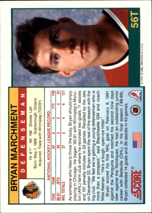 1991-92 Score Rookie Traded #56T Bryan Marchment back image