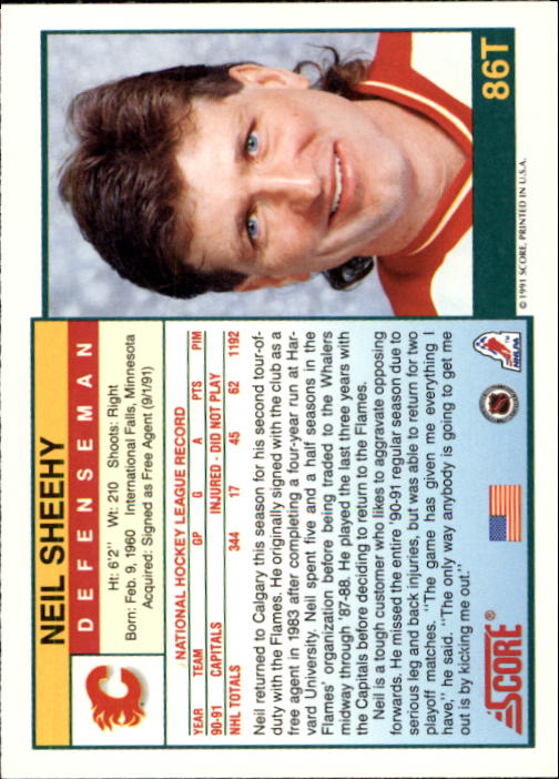 1991-92 Score Rookie Traded #86T Neil Sheehy back image