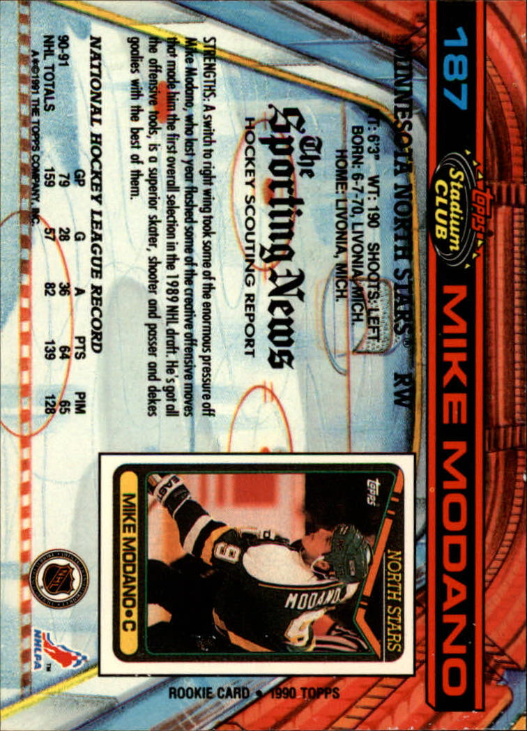 1991-92 Stadium Club #187 Mike Modano back image