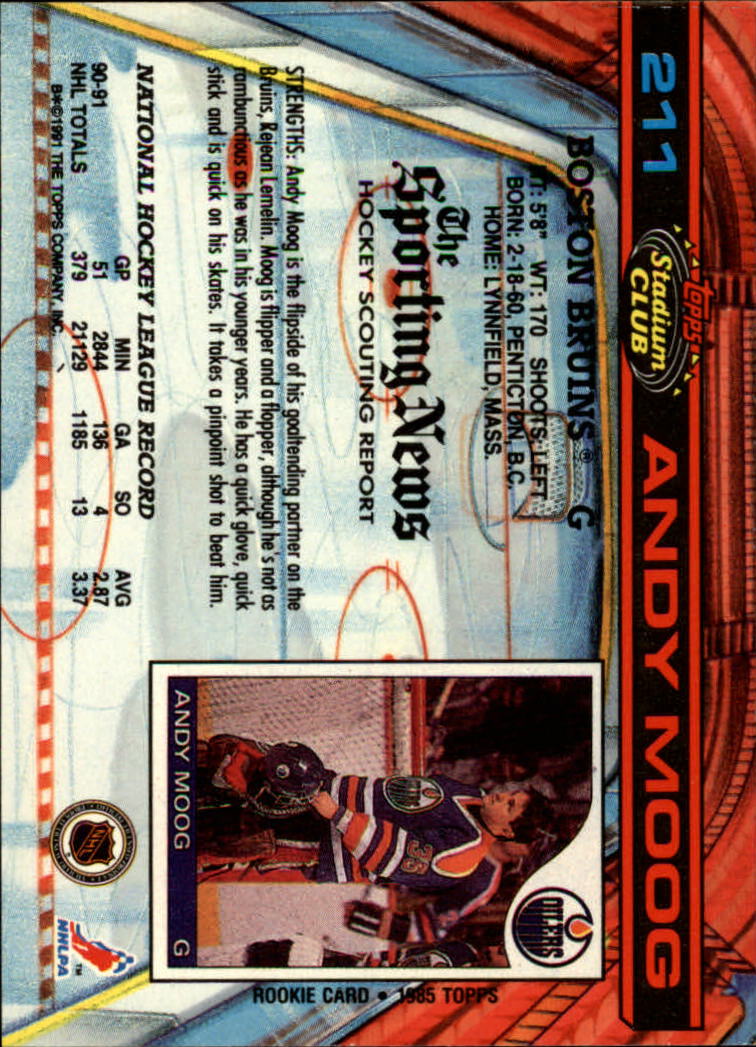 1991-92 Stadium Club #211 Andy Moog back image