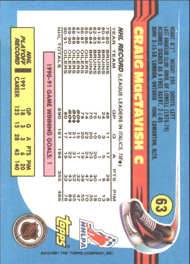 1991-92 Topps Hockey (Pick Card From List 1-307) C60 05-24 - Picture 101 of 495
