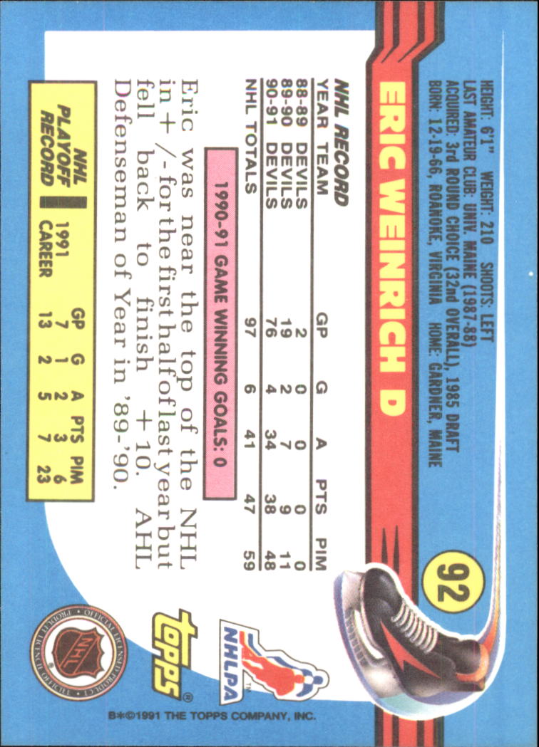 1991-92 Topps Hockey (Pick Card From List 1-307) C60 05-24 - Picture 147 of 495