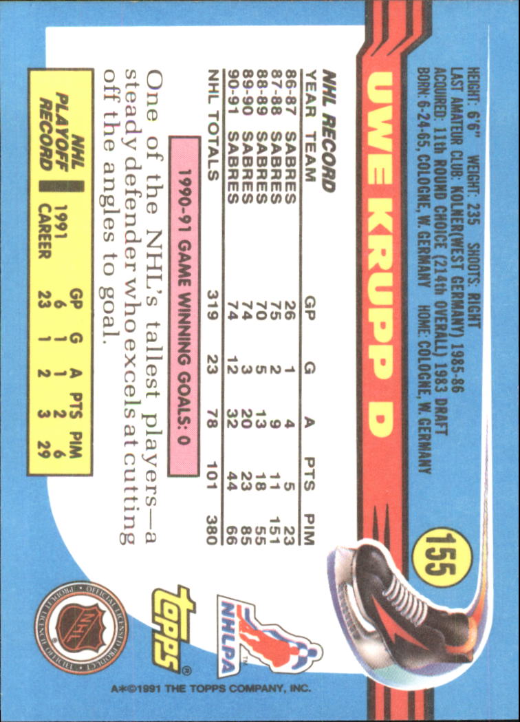 1991-92 Topps Hockey (Pick Card From List 1-307) C60 05-24 - Picture 249 of 495