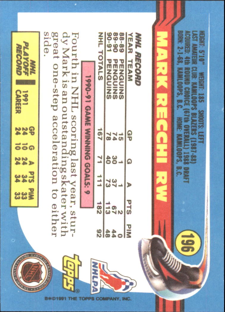 1991-92 Topps Hockey (Pick Card From List 1-307) C60 05-24 - Picture 319 of 495