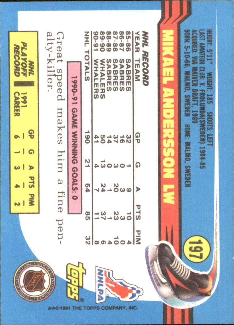 1991-92 Topps Hockey (Pick Card From List 1-307) C60 05-24 - Picture 321 of 495