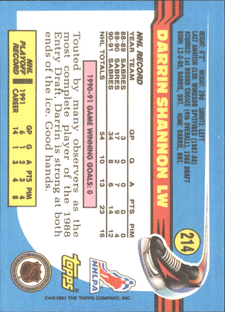 1991-92 Topps Hockey (Pick Card From List 1-307) C60 05-24 - Picture 347 of 495
