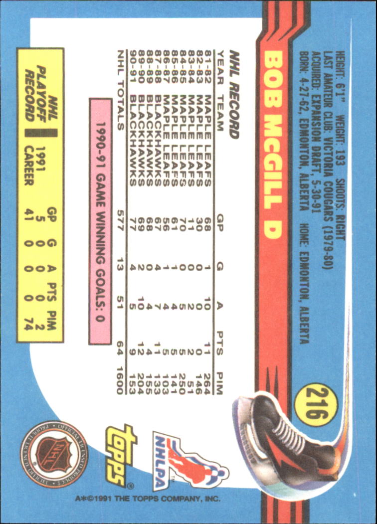 1991-92 Topps Hockey (Pick Card From List 1-307) C60 05-24 - Picture 351 of 495
