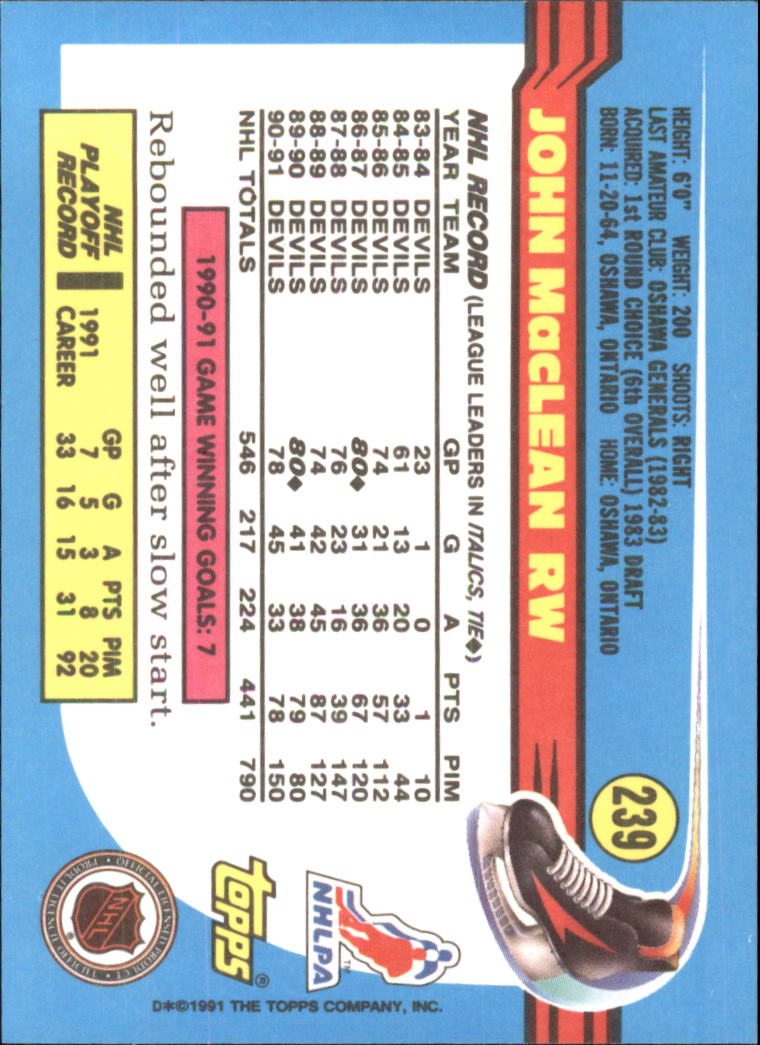 1991-92 Topps Hockey (Pick Card From List 1-307) C60 05-24 - Picture 389 of 495